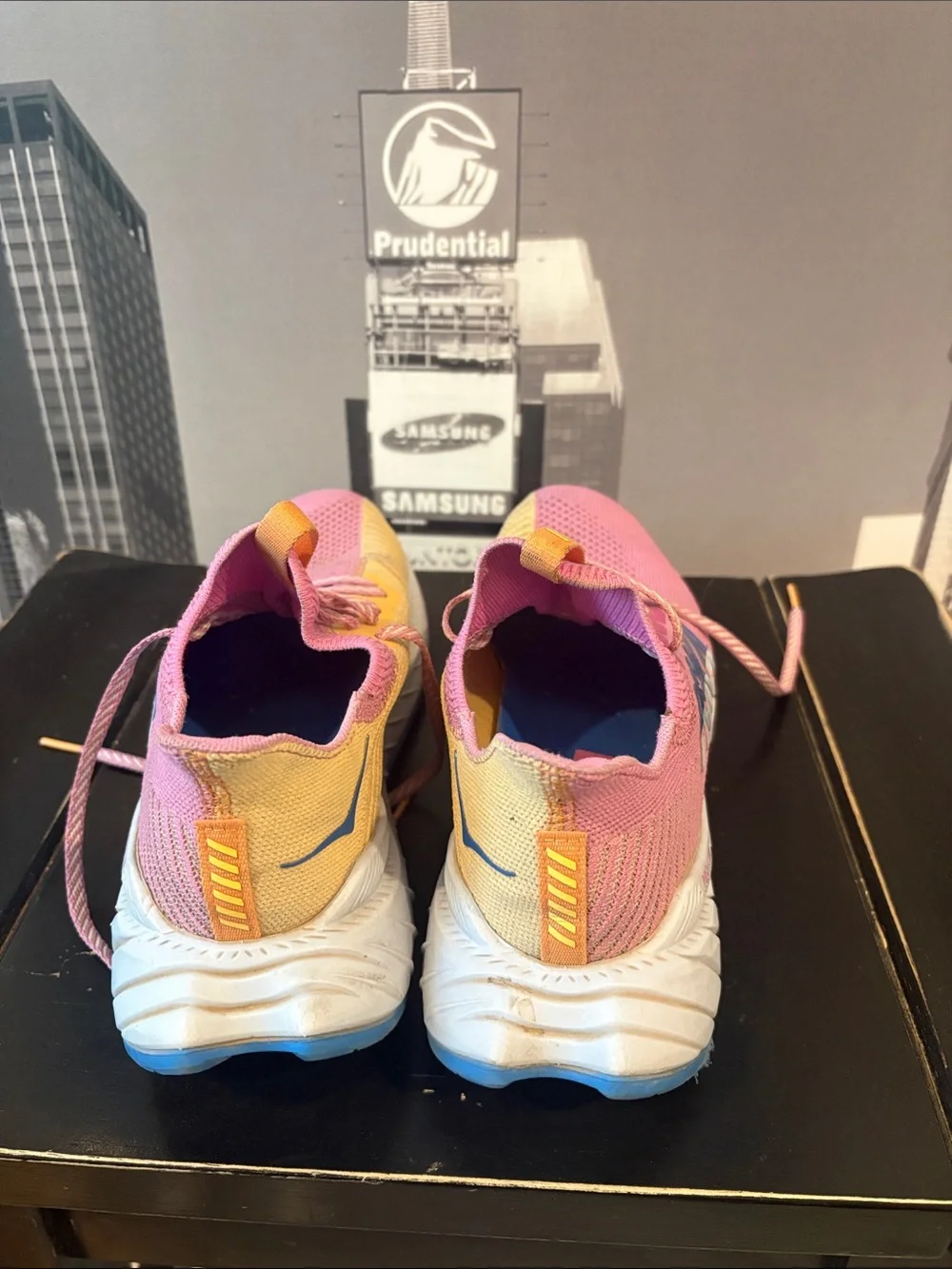 Hoka Women's Pink & Yellow Athletic Running Shoes with Blue Accents